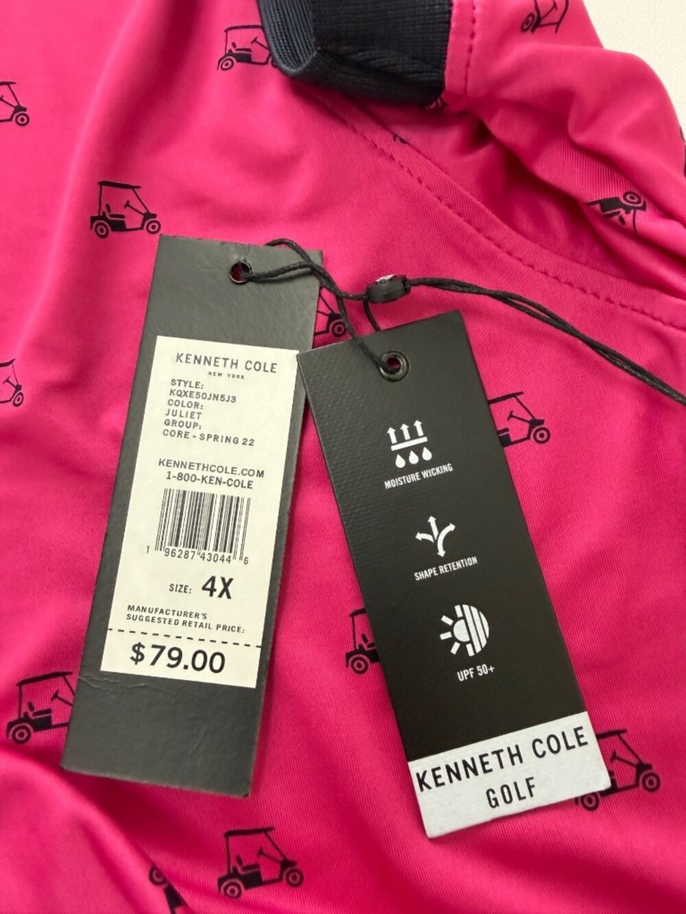 Kenneth Cole Golf Polo Shirt Pink Golf Cart Print Moisture-Wicking UPF 50+, 4XL - Picture 5 of 8
